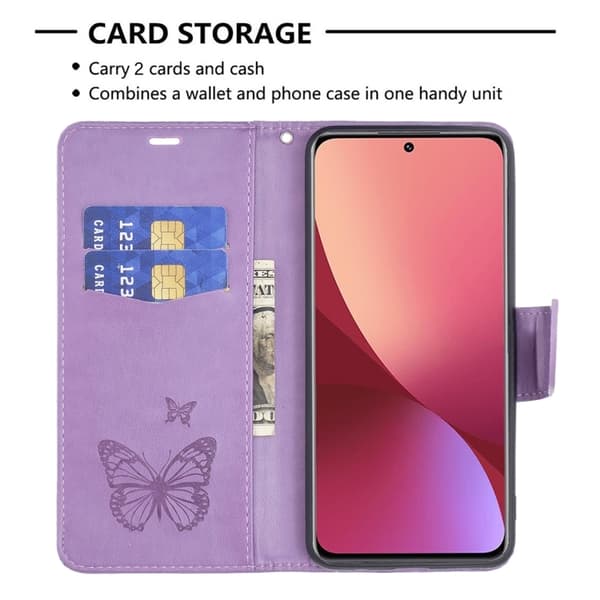 Xiaomi 12 Fodral Tryck Butterfly Lila