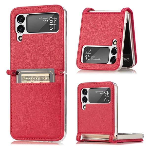 Læder cover med kortplads Samsung Galaxy Z Flip 4 - Rød