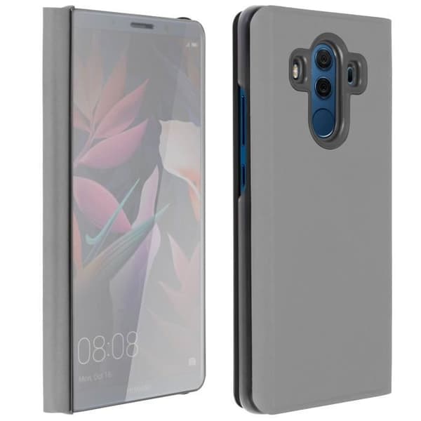 Housse - AVIZAR - Mate 10 Pro - Fodral med spegel - Hårdt skal - Stödfunktion Silver