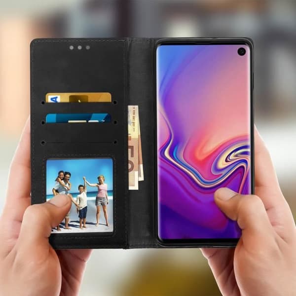 Hölster - Samsung - Galaxy S10 - Fodral Folio - 2 Kortsplatser - Inbyggt Stöd - Svart