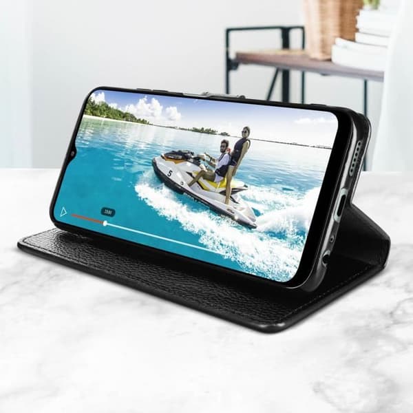 Housse Folio - AVIZAR - Samsung Galaxy A22 5G - Ekologisk läder - Svart - Videostöd
