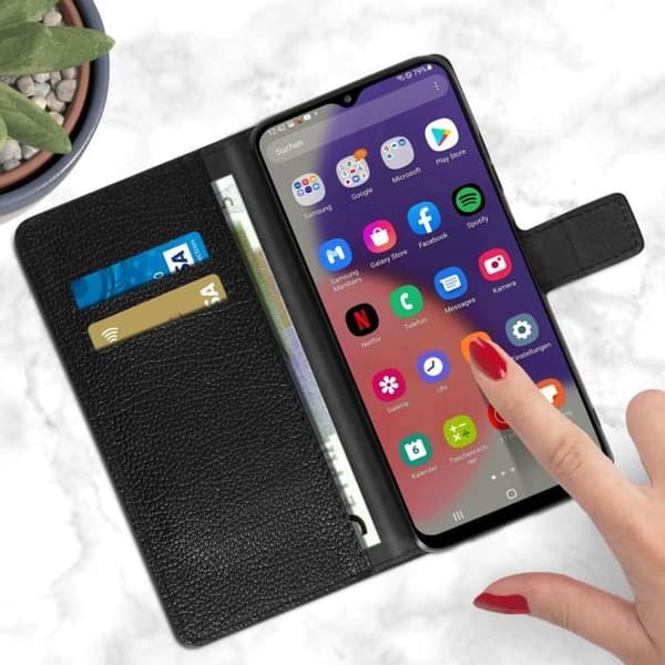 Housse Folio - AVIZAR - Samsung Galaxy A22 5G - Ekologisk läder - Svart - Videostöd