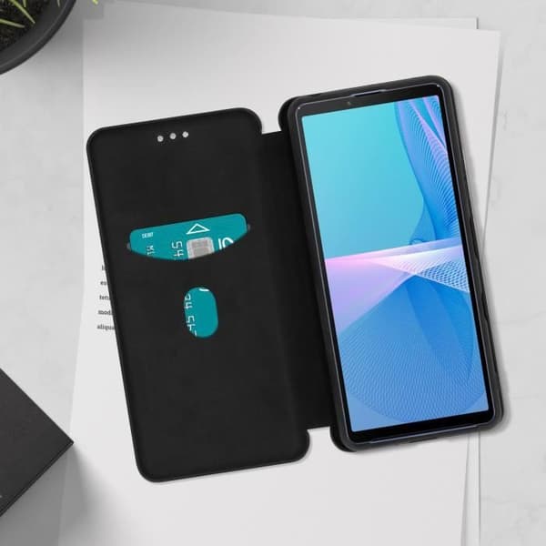 Housse Sony Xperia 10 III - AVIZAR - Kortfodral med handrem - Kolfiberlook svart