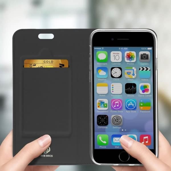Hölster iPhone SE 2020 / 8 / 7 - DUX DUCIS - Ekologiskt läder - Kortfack - Videostativ - Svart