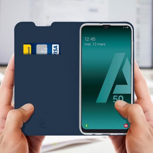 Skal - DUX DUCIS - Samsung Galaxy A50 - Korthållarfodral - Stativfunktion - Nattblå