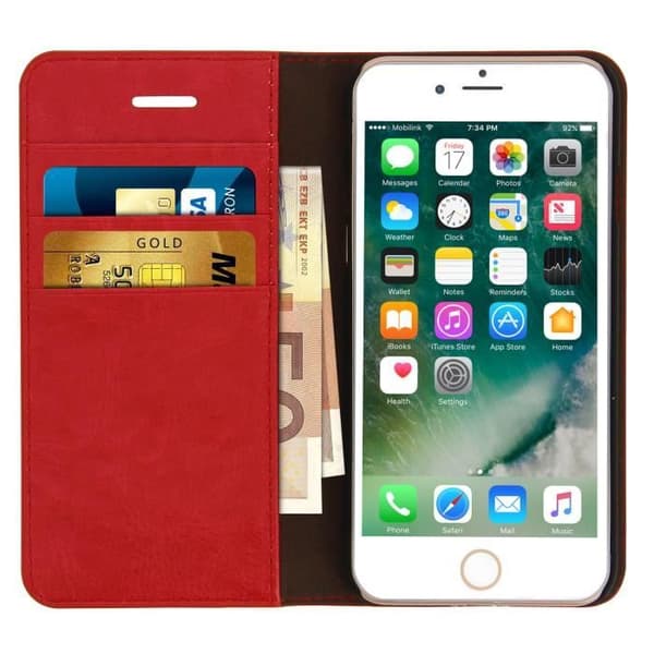 Etui Plånbok Läder Röd - AVIZAR - iPhone 7 och 8 - Stöd Funktion - Halvstyv Skal - Flip