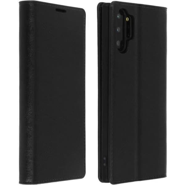 Galaxy Note 10 Plus-fodral - AVIZAR - Äkta läder - Kortficka - Videostativ - Svart