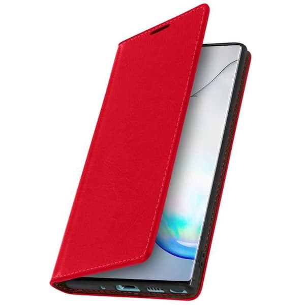Foliofodral - Samsung - Galaxy Note 10 Plus - Äkta Läder - Röd - Videostöd