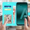 Miniatyrbild 3 av 4: Fodral för Samsung Galaxy A50 - AVIZAR - Plånboksfodral - Ekologiskt läder - Videostöd - Turkosblå