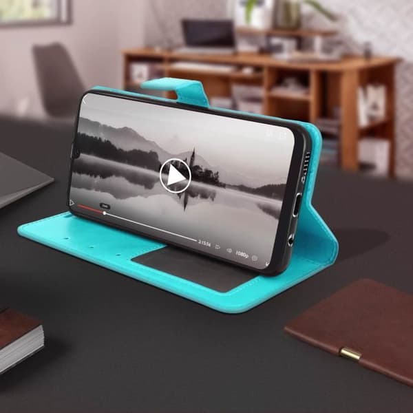 Fodral för Samsung Galaxy A50 - AVIZAR - Plånboksfodral - Ekologiskt läder - Videostöd - Turkosblå