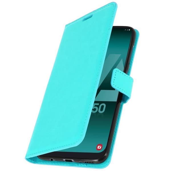 Fodral för Samsung Galaxy A50 - AVIZAR - Plånboksfodral - Ekologiskt läder - Videostöd - Turkosblå