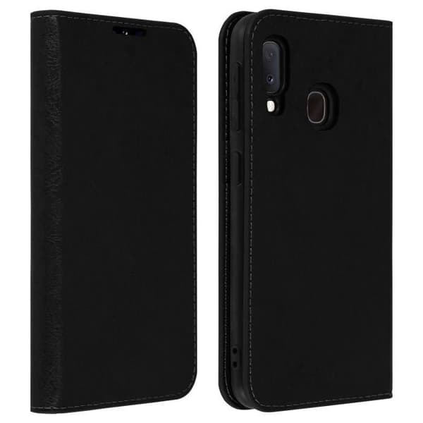Foliofodral - AVIZAR - Galaxy A20e - Äkta Läder - Videostöd - Kortfack Svart