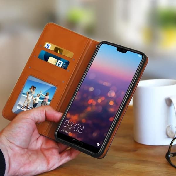 Huawei P20 Pro Folio Fodral Läder Flip Cover Korthållare Stativ Funktion - Svart