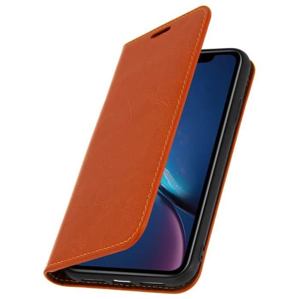 iPhone XR-fodral - Läder - Kamel - Helskydd - Videostöd - Kortfack