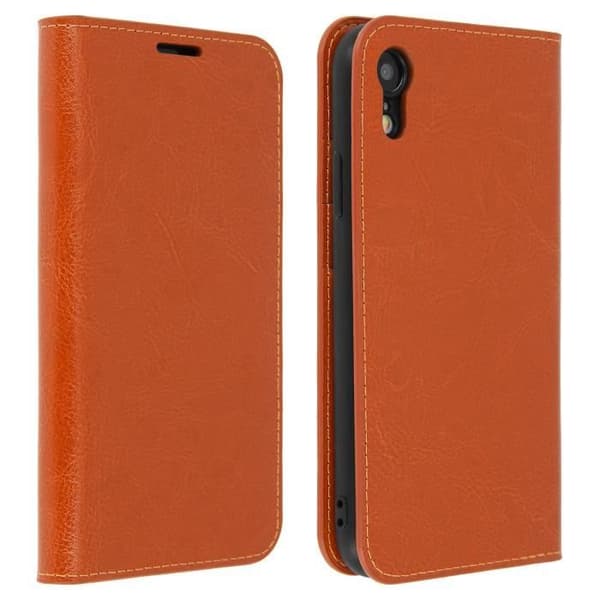 iPhone XR-fodral - Läder - Kamel - Helskydd - Videostöd - Kortfack