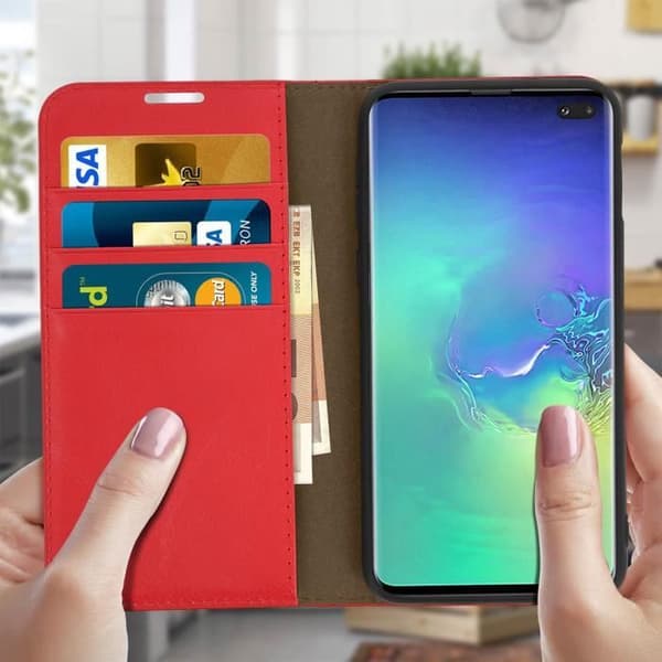 Fodral - Samsung - Galaxy S10 Plus - Äkta läder - Videostöd - Röd