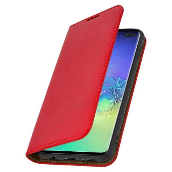 Fodral - Samsung - Galaxy S10 Plus - Äkta läder - Videostöd - Röd
