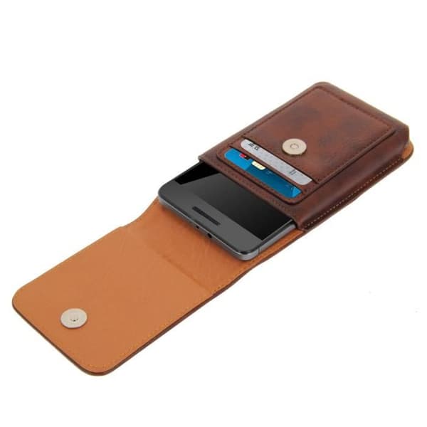 Housse Etui Ceinture - Brun - Cuir - Kompatibel med XXL-smartphones - 360° roterande klipp - Vertikalt lock