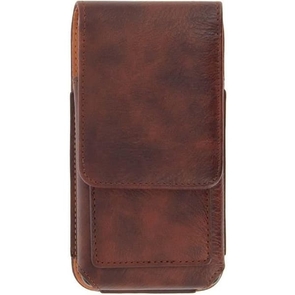 Housse Etui Ceinture - Brun - Cuir - Kompatibel med XXL-smartphones - 360° roterande klipp - Vertikalt lock