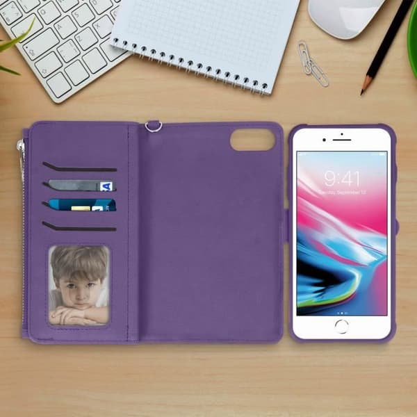 Plånboksfodral - AVIZAR - iPhone 6/6S/7/8 Plus - Lila - Hård Skal - Dubbel Lock
