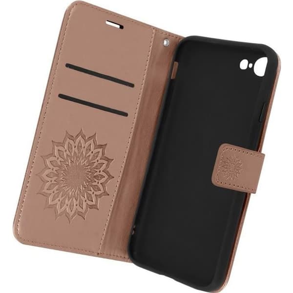 Etui iPhone SE 2020, 8 och 7 - AVIZAR - Mandala Blomma Roséguld - Heltäckande skydd - Videostöd - Ekologiskt läder