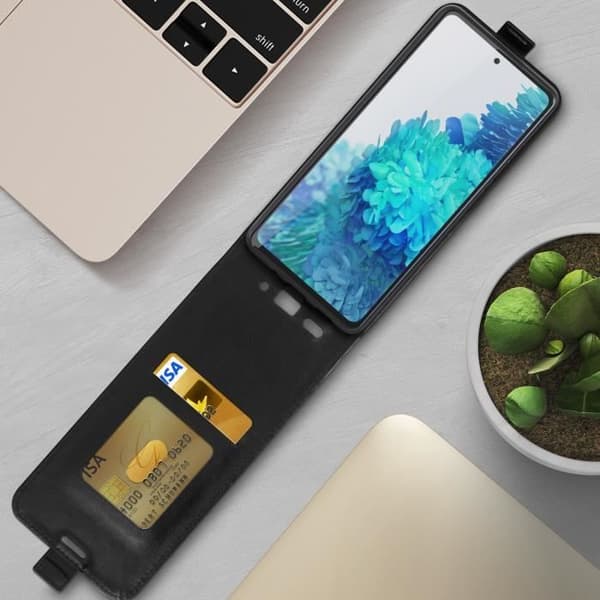 Étui AVIZAR för Samsung Galaxy S20 FE - Heltäckande skydd - Svart - Ekoskinn - Magnetisk stängning