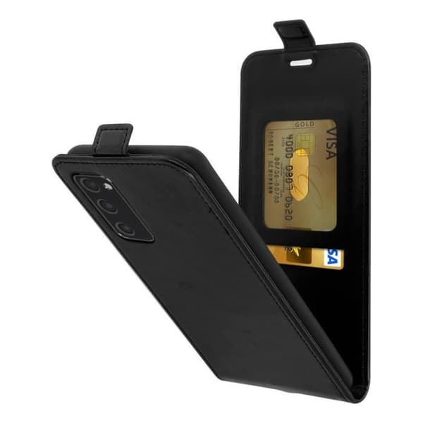 Étui AVIZAR för Samsung Galaxy S20 FE - Heltäckande skydd - Svart - Ekoskinn - Magnetisk stängning