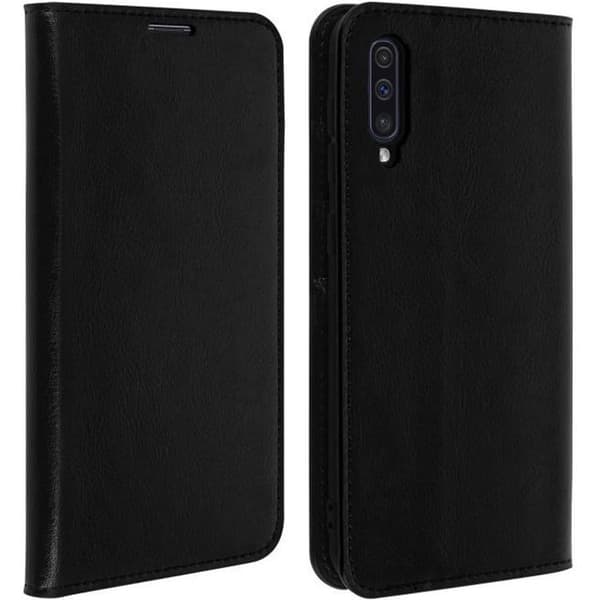 Etui för Samsung Galaxy A50 - AVIZAR - Fodral Folio Läder - Videostöd - Svart - Heltäckande skydd