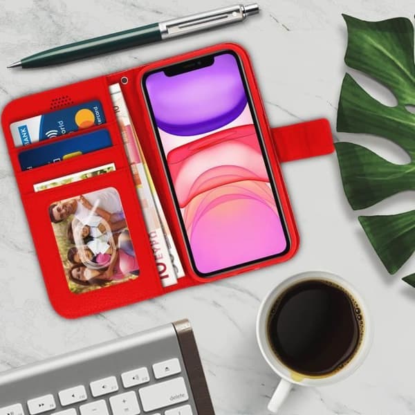 Hus till iPhone 11 - AVIZAR - Röd Folio Fodral - Silikongel - Videostöd - Magnetisk Stängning