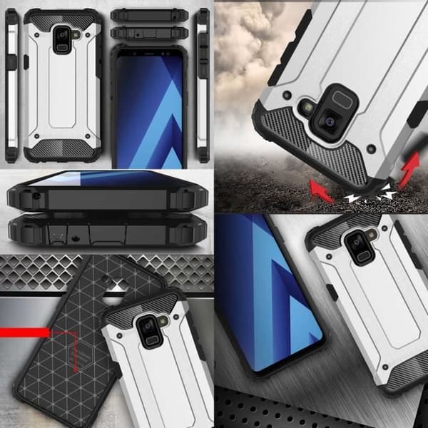 GrandCase [Armored Series] Robust skyddande silikon och plast stötsäkert fodral för Samsung Galaxy A8 2018 (grå)