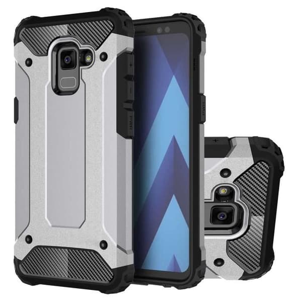GrandCase [Armored Series] Robust skyddande silikon och plast stötsäkert fodral för Samsung Galaxy A8 2018 (grå)