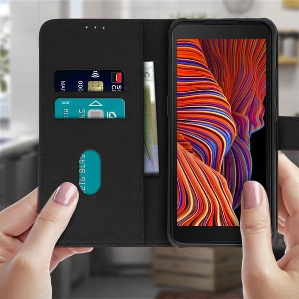 Étui AVIZAR för Samsung Galaxy Xcover 5 - Skydd, kortficka, stödfunktion - Svart