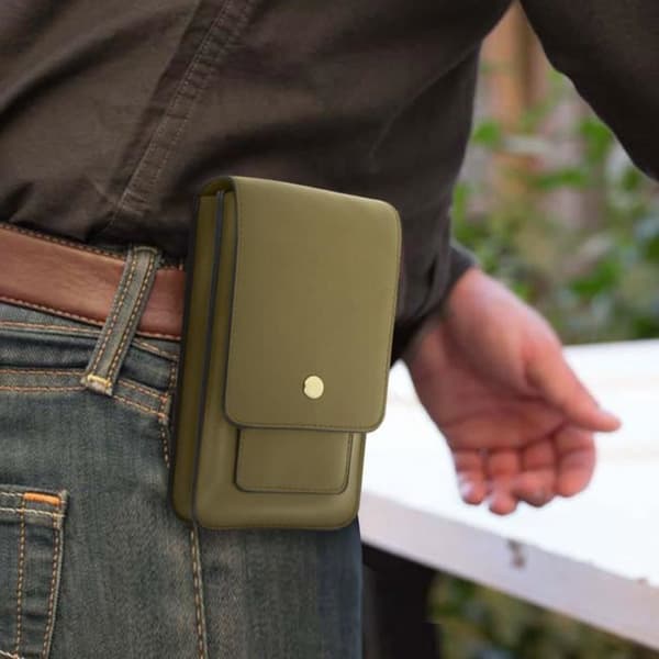 Smartphone Bältesväska - AVIZAR - Multipocket - Grön - Halvstyv - Magnetisk