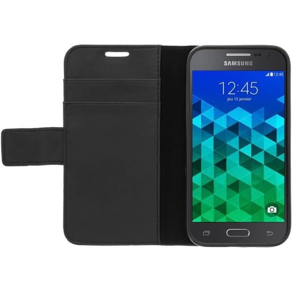 Plånboksfodral - Avizar - Samsung Galaxy Core Prime - Syntetiskt läder - Svart - Stöd funktion