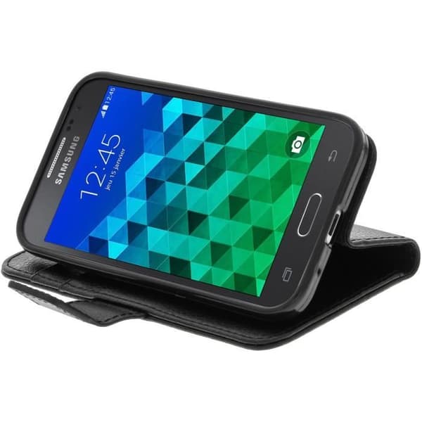 Plånboksfodral - Avizar - Samsung Galaxy Core Prime - Syntetiskt läder - Svart - Stöd funktion
