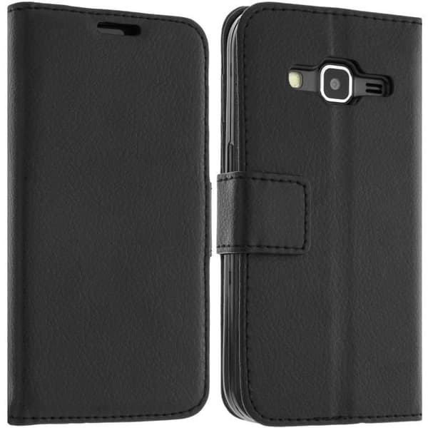 Plånboksfodral - Avizar - Samsung Galaxy Core Prime - Syntetiskt läder - Svart - Stöd funktion