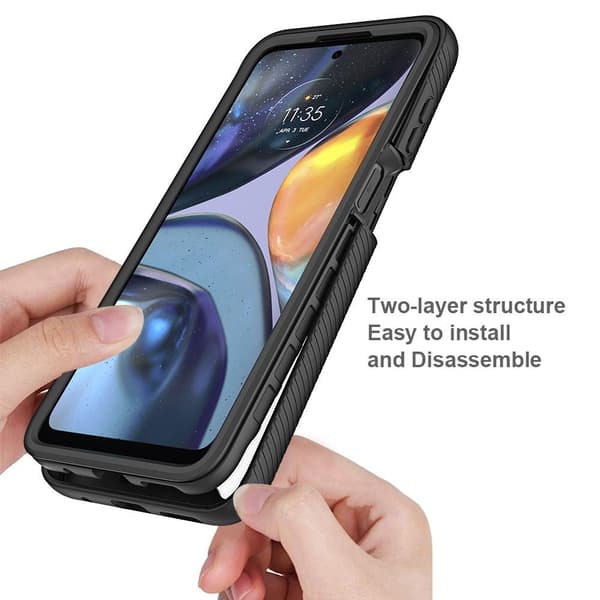SKALO Motorola Moto G22 Iskunkestävä Clear Hybridi Suojakuori - Musta