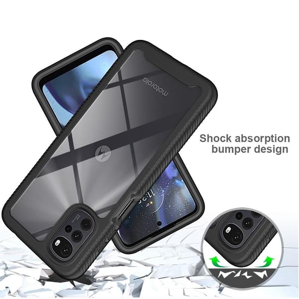 SKALO Motorola Moto G22 Iskunkestävä Clear Hybridi Suojakuori - Musta