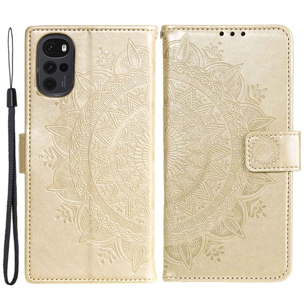 SKALO Motorola Moto G22 Mandala Plånboksfodral - Guld