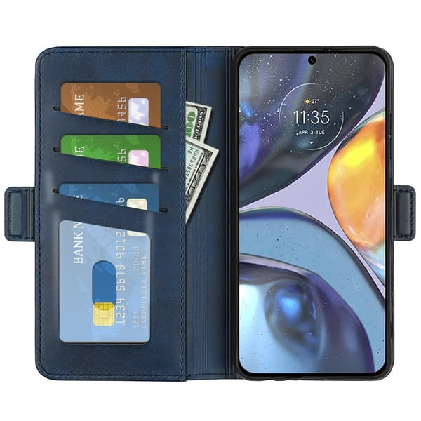 SKALO Motorola Moto G22 Premium Wallet Flip Cover - Blå