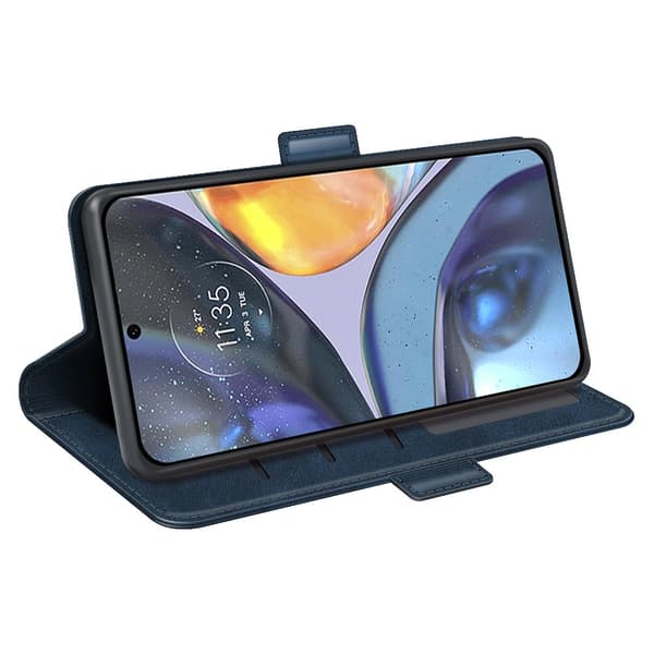 SKALO Motorola Moto G22 Premium Wallet Flip Cover - Blå