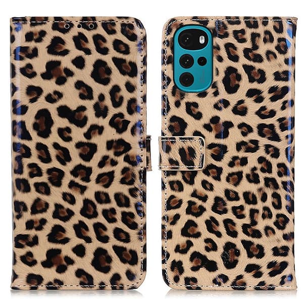 SKALO Motorola Moto G22 Leopardikuvioinen lompakkokotelo PU-nahasta.