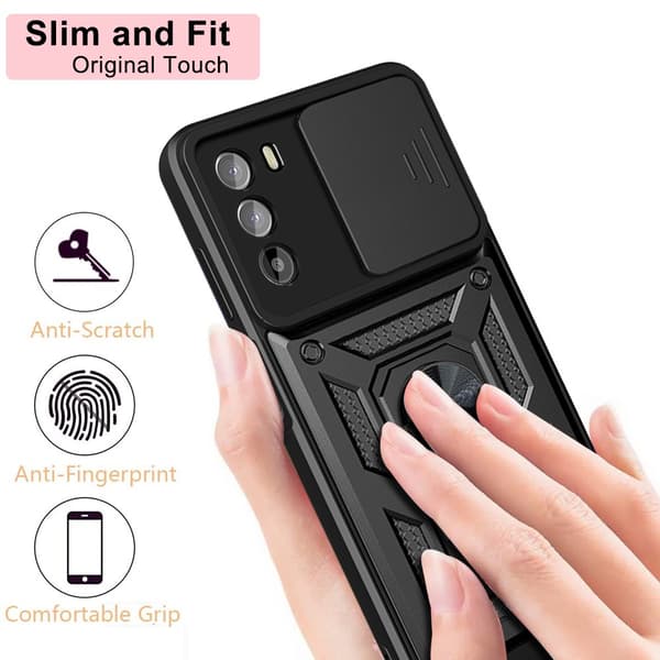 SKALO Motorola Moto G52 Armor hybridi metallirengas kameran liukusäädin - - Punainen
