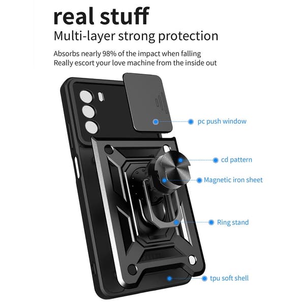 SKALO Motorola Moto G52 Armor hybridi metallirengas kameran liukusäädin - - Punainen