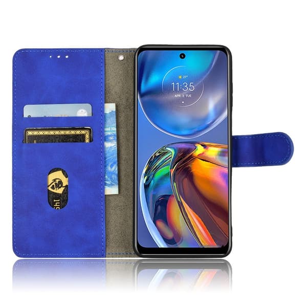 SKALO Motorola Moto E32/E32s Matt PU Nahka lompakkokotelo - Sininen