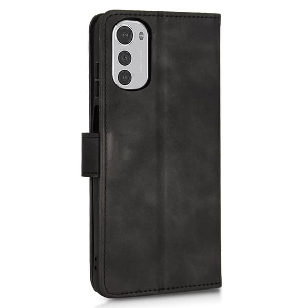 SKALO Motorola Moto E32/E32s Matt PU Nahka lompakkokotelo - Musta