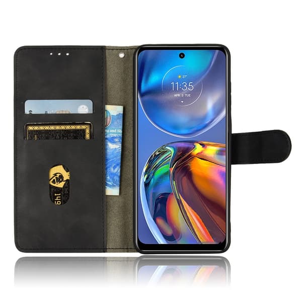 SKALO Motorola Moto E32/E32s Matt PU Nahka lompakkokotelo - Musta
