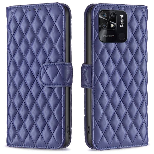 SKALO Xiaomi Redmi 10C BINFEN COLOR Quiltat Plånbok - Blå