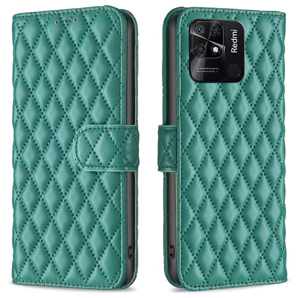 SKALO Xiaomi Redmi 10C BINFEN COLOR Tikattu Lompakko - Vihreä