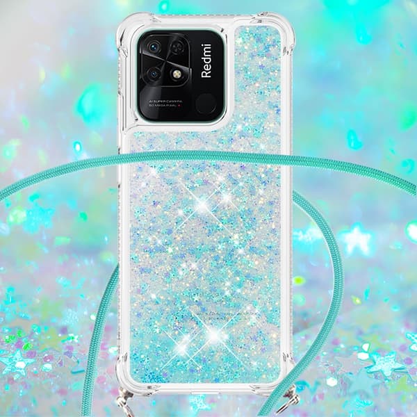 SKALO Xiaomi Redmi 10C Kvicksand Glitter Mobilhalsband - Turkos